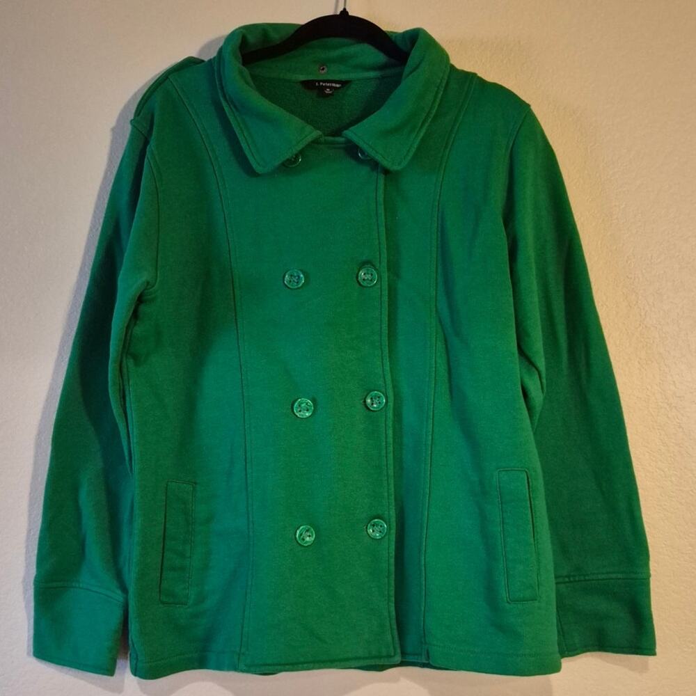 J.Peterman Green Double Breasted Cotton Blend Peacoat Jacket in Emerald Green